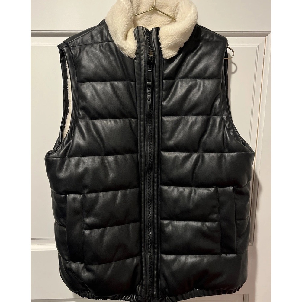 Rebecca Minkoff Black Vegan Leather Sherpa Reversible Vest Size Large/XL